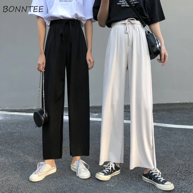 

Брюки женские с завышенной талией, повседневные универсальные элегантные свободные штаны в стиле ретро, модные длинные для девушек, лето 2020