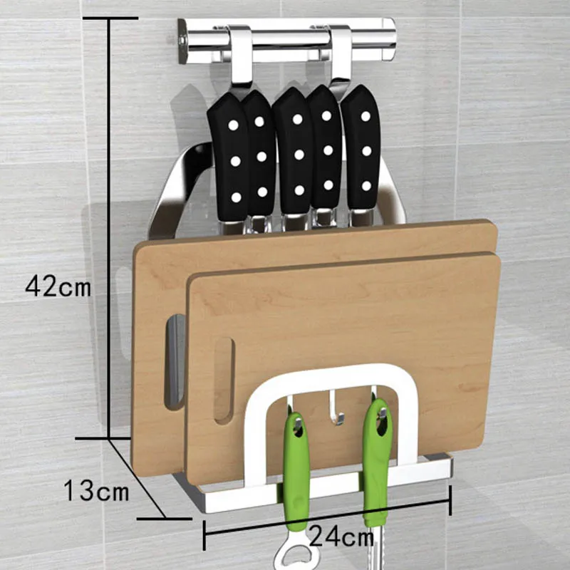 Knife With Bar DIY 304 кухонная полка из нержавеющей стали, кухонная полка, горшок, ложка, нож, приправа, полка для посуды, без пробивки - Цвет: Knife With Bar