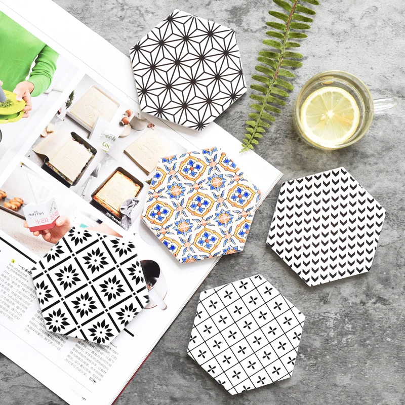 Настольная подставка для кофейной чашки DUNXDECO шестиугольная керамическая