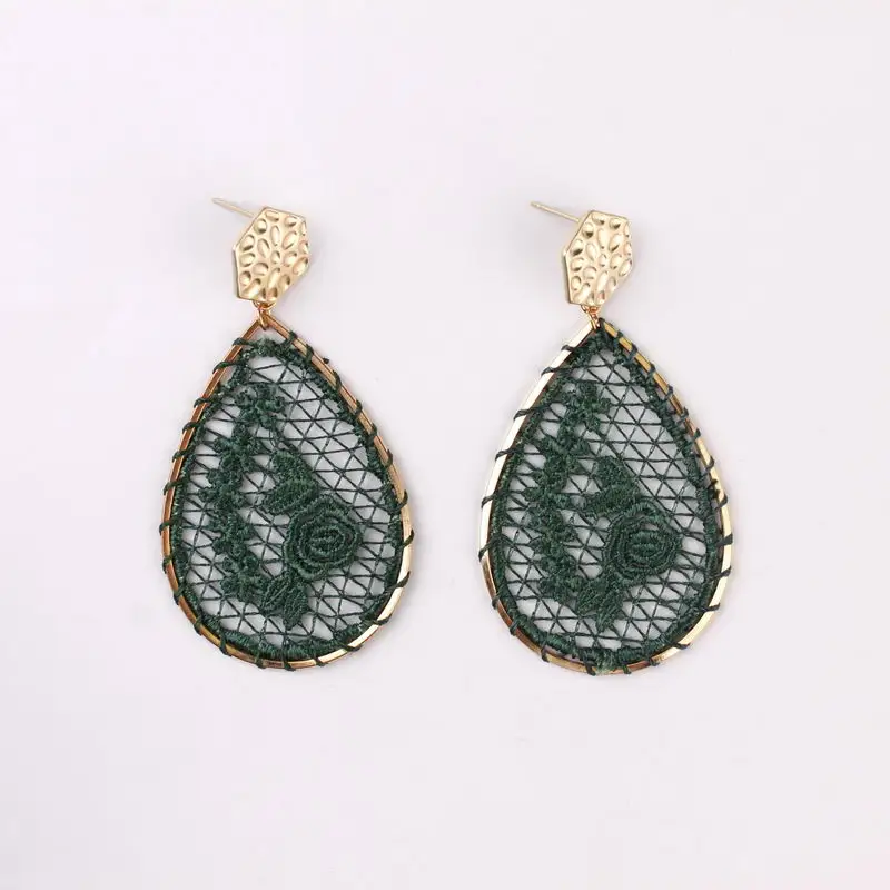 E5786 Peacock ZWPON, модные серьги-капли с машинной вышивкой, кружевами и цветочной вышивкой для женщин, серьги-шестигранники, ювелирные изделия - Окраска металла: E5786 Peacock