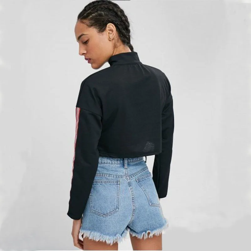 Kpop обрезанный Топ женские толстовки с капюшоном 6 цветов полосатый пуловер