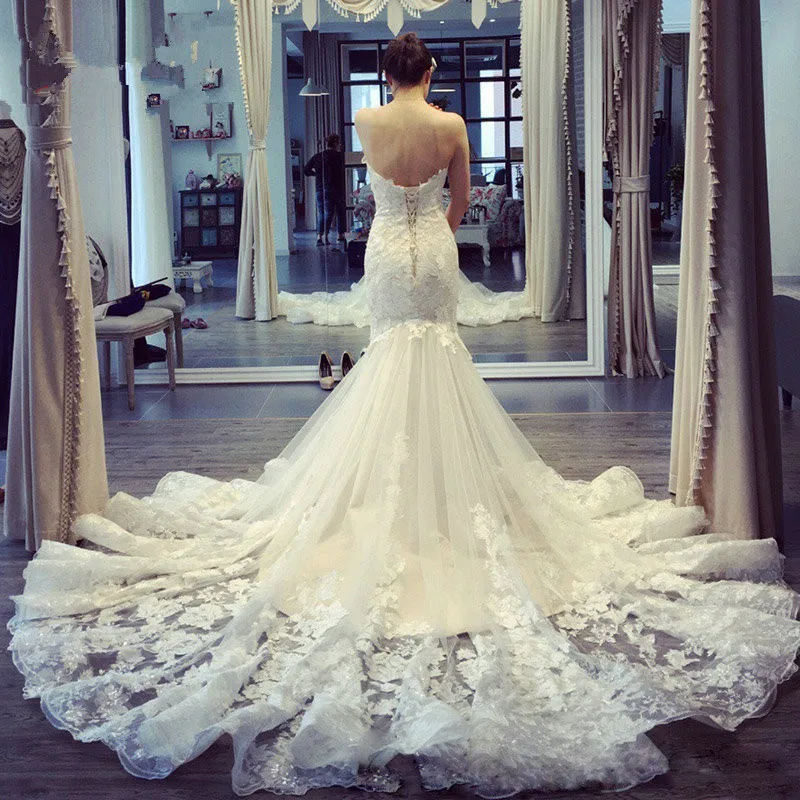 Роскошные Русалка Свадебное Платье с Царский Поезд Сексуальная Милая