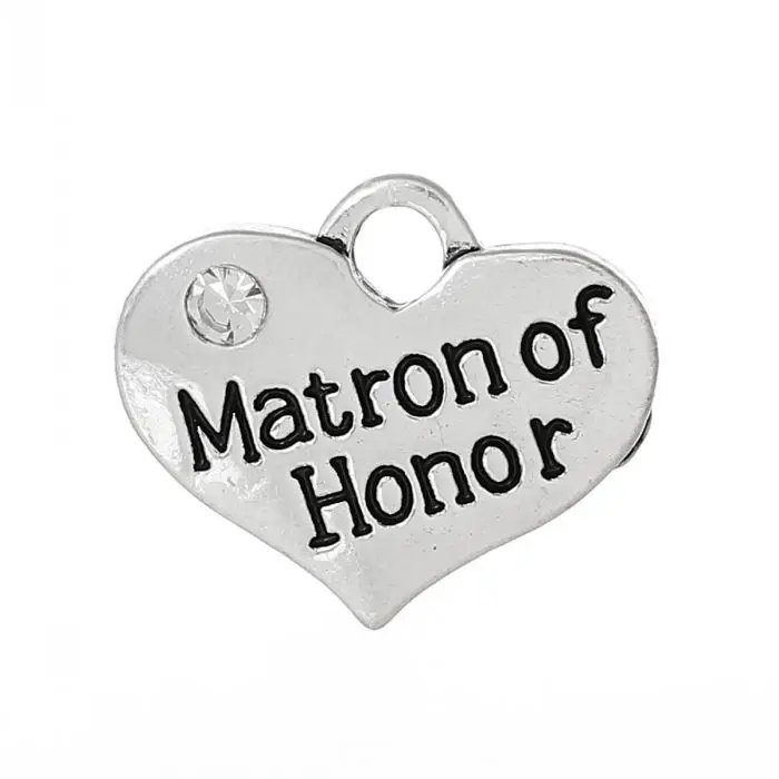 Очаровательные Подвески в виде сердца серебряный цвет сообщение &quotMatron Of Honor&quot