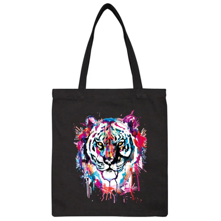 2019 женская сумка с разноцветным принтом тигра холщовые сумки модная тканевая