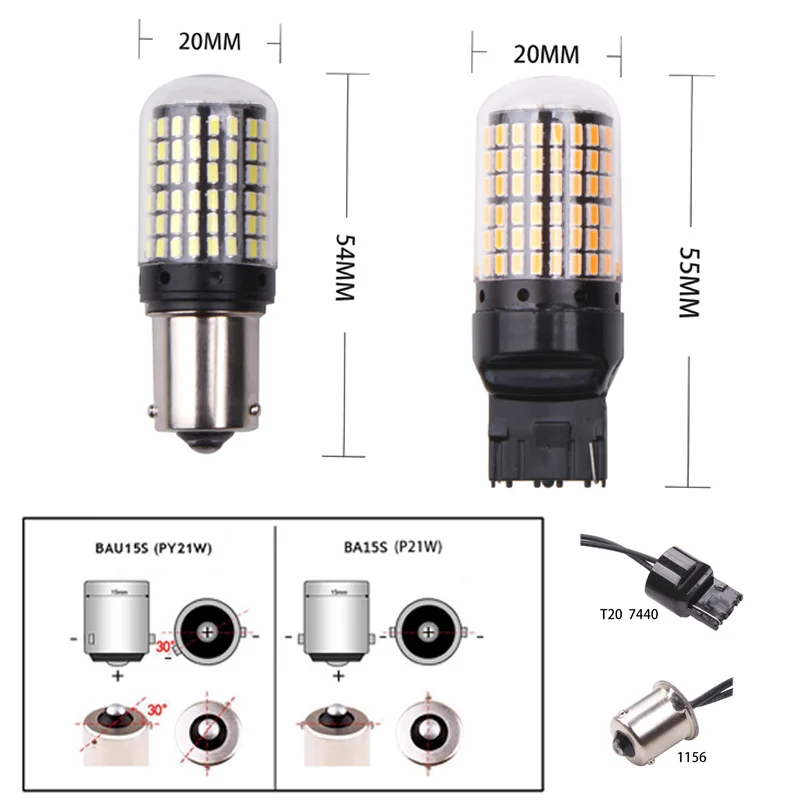 1 шт. T20 светодиодный 7440 W21W W21/5W светильник 3014 144smd CanBus 1156 BA15S P21W BAY15D BAU15S PY21W |