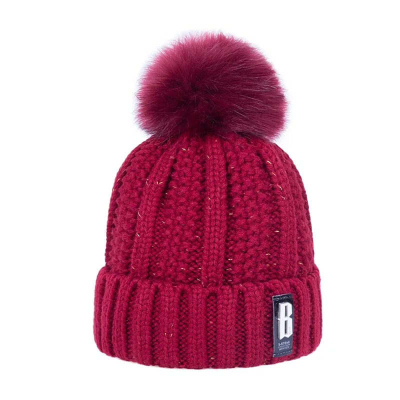 Boomove Мода г. зимние Для женщин шляпа Пипидастр Skullies шапочки зимние модные хлопковые вязаная шапка Шарм Для женщин мягкие шапочки шапки - Цвет: Dark Red