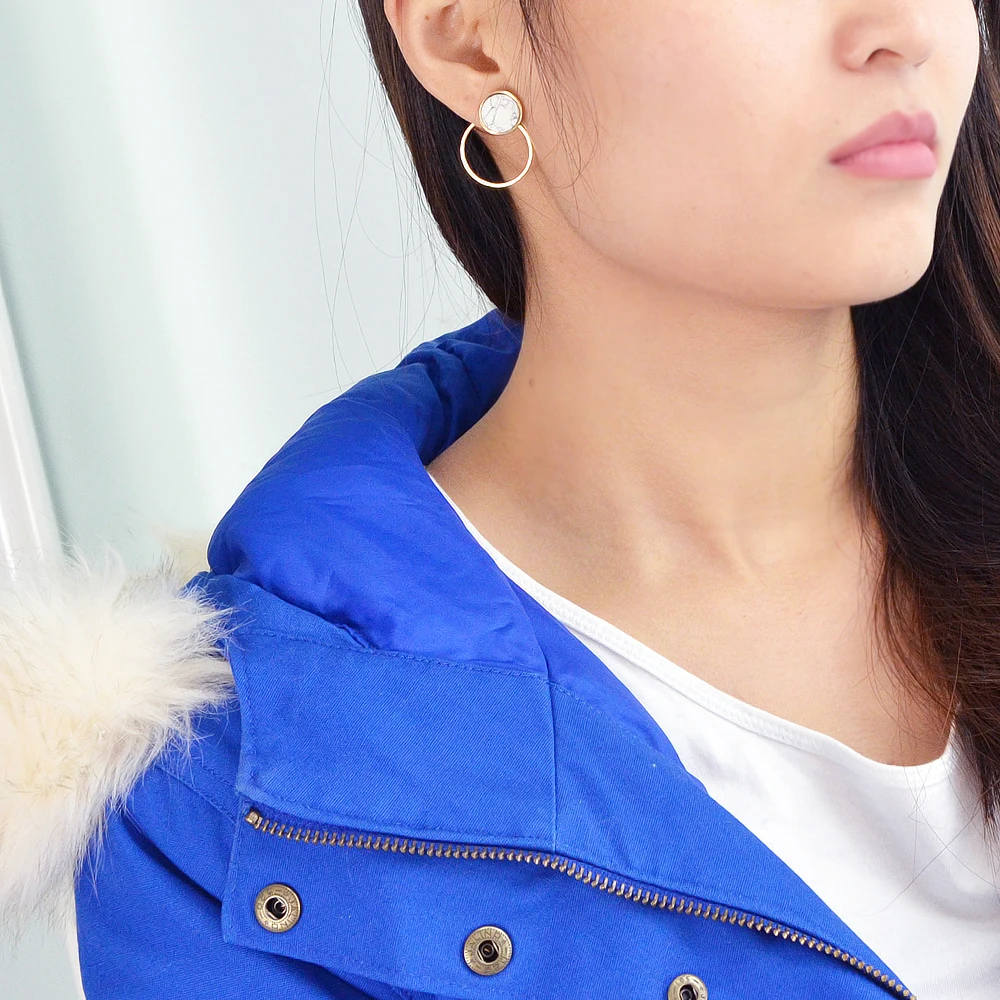 Минималистский Bijoux Boho Серьги ювелирных изделий Цвет с белым Мрамор камень