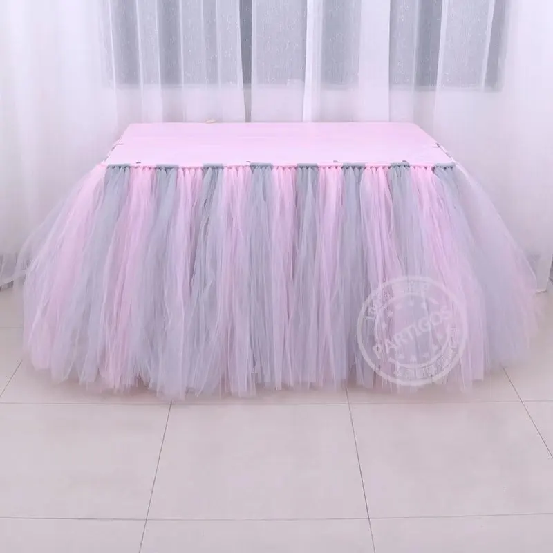 2 м* 1,33 м Тюлевая оборка для стола Туту Посуда отправка Tablecover баннер Настройка Свадьба Baby Shower День рождения Декор - Цвет: gray pink