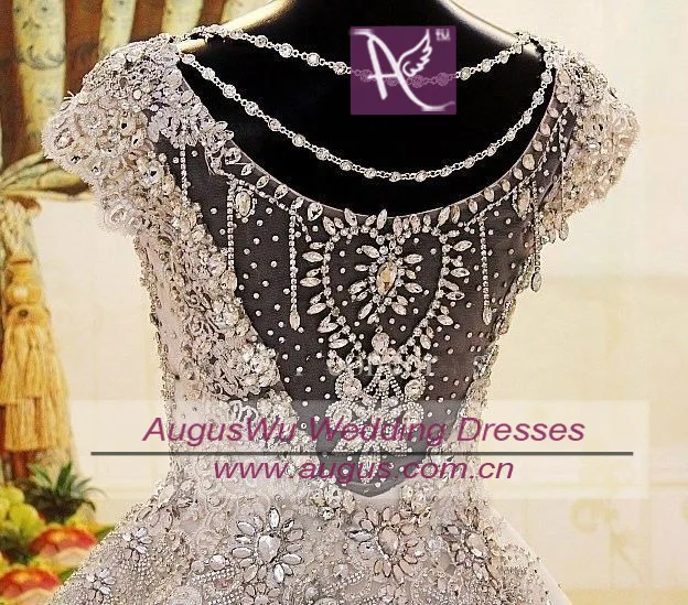 AWTO568 Gorgeous Expensive 2013 Custom Cap Sleeves Crystal Diamonds Long Trail Ball Gown Wedding Dresses | Свадьбы и торжества