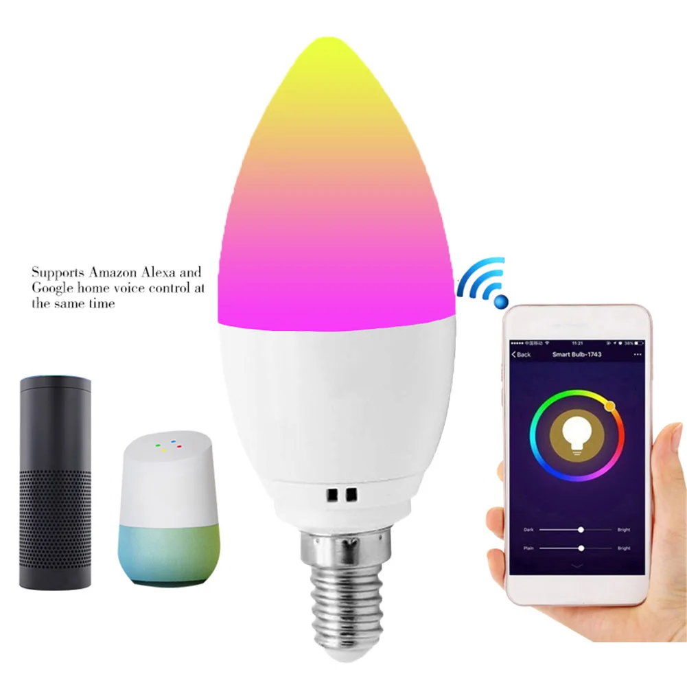 Wifi умная Светодиодная лампа умный дом E14/E27 led RGB поддержка Alexa/Google Home/IFTTT умное Голосовое управление 5 Вт для украшения дома
