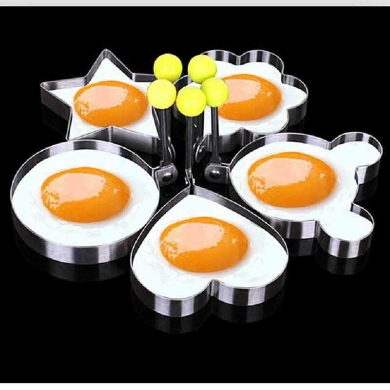 

Breakfast Fried Egg Mold Stainless Steel Shaper Pancake Poach Egg Ring Mould Heart Star Flower Round Kitchen Cooking Tool