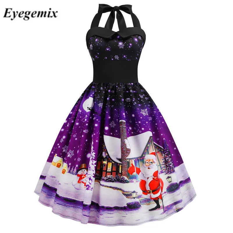 Женское винтажное платье в стиле рокабилли черное с пышной юбкой лямкой на шее и