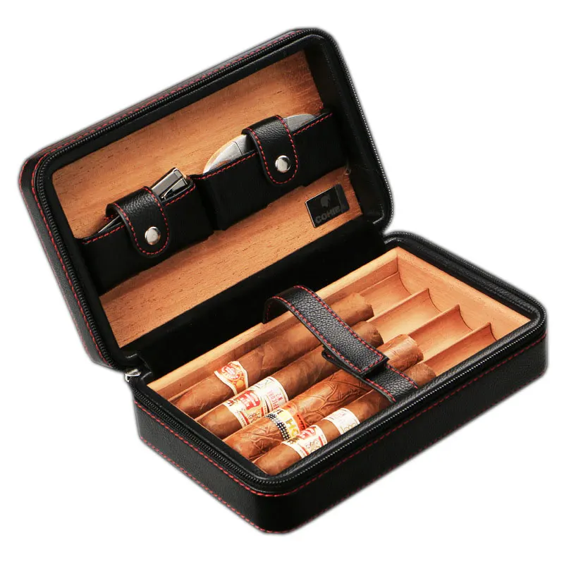 COHIBA Портативный кожаный шкаф для хранения ящиков и сигар класса люкс с 1 ножом