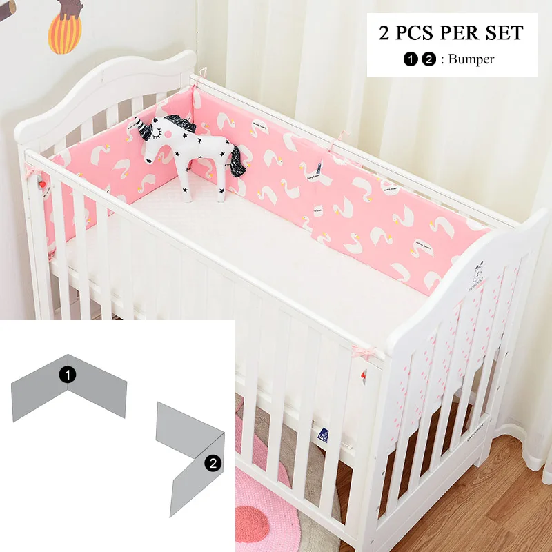pink goose 2pcs set Muslinlife Модные Детские бамперы для кроватки, модные рисунки Фламинго/кактуса/лисы/дерева/клаудов, безопасная защита, хлопковая детская кровать - Цвет: pink goose 2pcs set