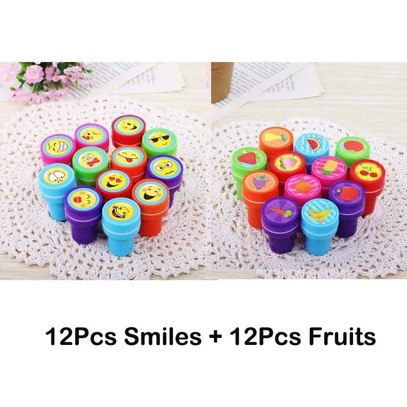 12 Smiles x 12 Fruit 24 шт самозаправляемые чернильные штампы, детские товары для вечеринок, подарки на день рождения, игрушки для мальчиков и девочек, Goody Bag, наполнители для пиньяты, рождественский подарок - Цвет: 12 Smiles x 12 Fruit