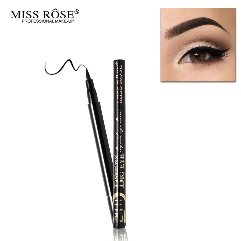 Подводка для глаз MISS ROSE Black жидкая подводка с герметичным карандашом макияж