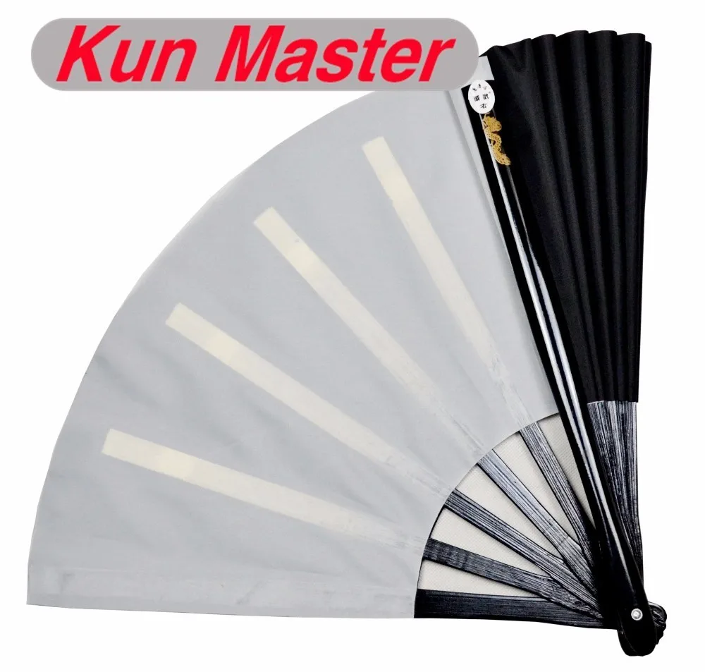 white and black 34 см Kun Master Bamboo Тай Чи Кунг-фу веер боевые искусства Практика представления с обеих сторон покрывает бесплатно матч - Цвет: white and black