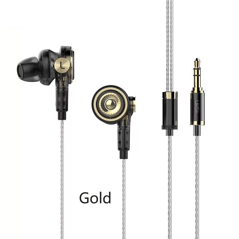 UiiSii BA-T9 2BA+ 1DD 6 драйвер гибридная технология монитор HiFi DJ бас стерео с микрофоном наушники для iPhone xiaomi - Цвет: Gold