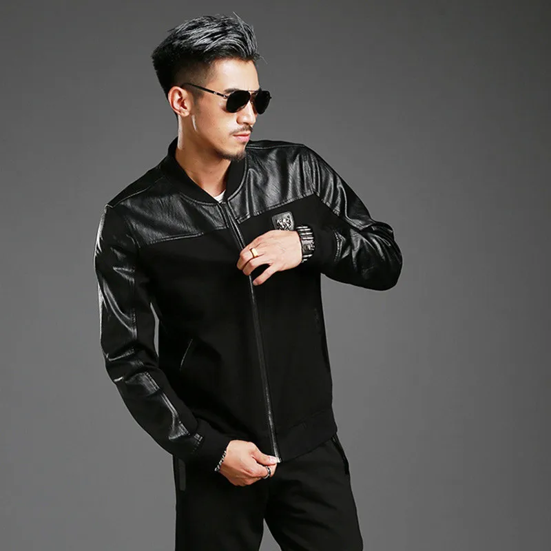 Весна-Осень 2018 модная спортивная одежда в Корейском стиле черная кожаная куртка