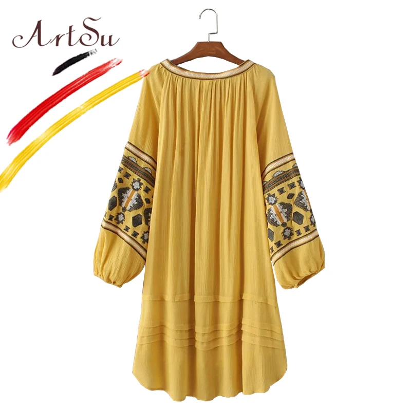 Арцу Ретро Этническая бохо платье Vestidos для женщин с длинным рукавом Свободные