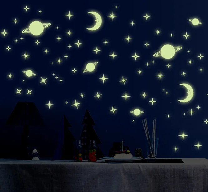 Новые Флуоресцентные светящиеся наклейки на стену DIY 4 дизайна потолочные для