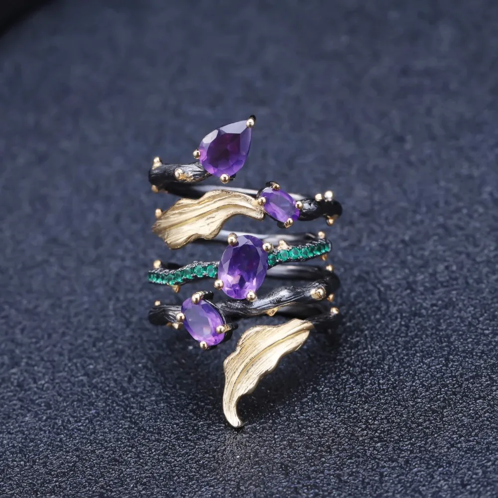 GEM'S BALLET 2.26Ct натуральный аметистовый драгоченный камень кольцо на палец 925 пробы Серебряное Винтажное кольцо кольца для женщин вечерние ювелирные изделия