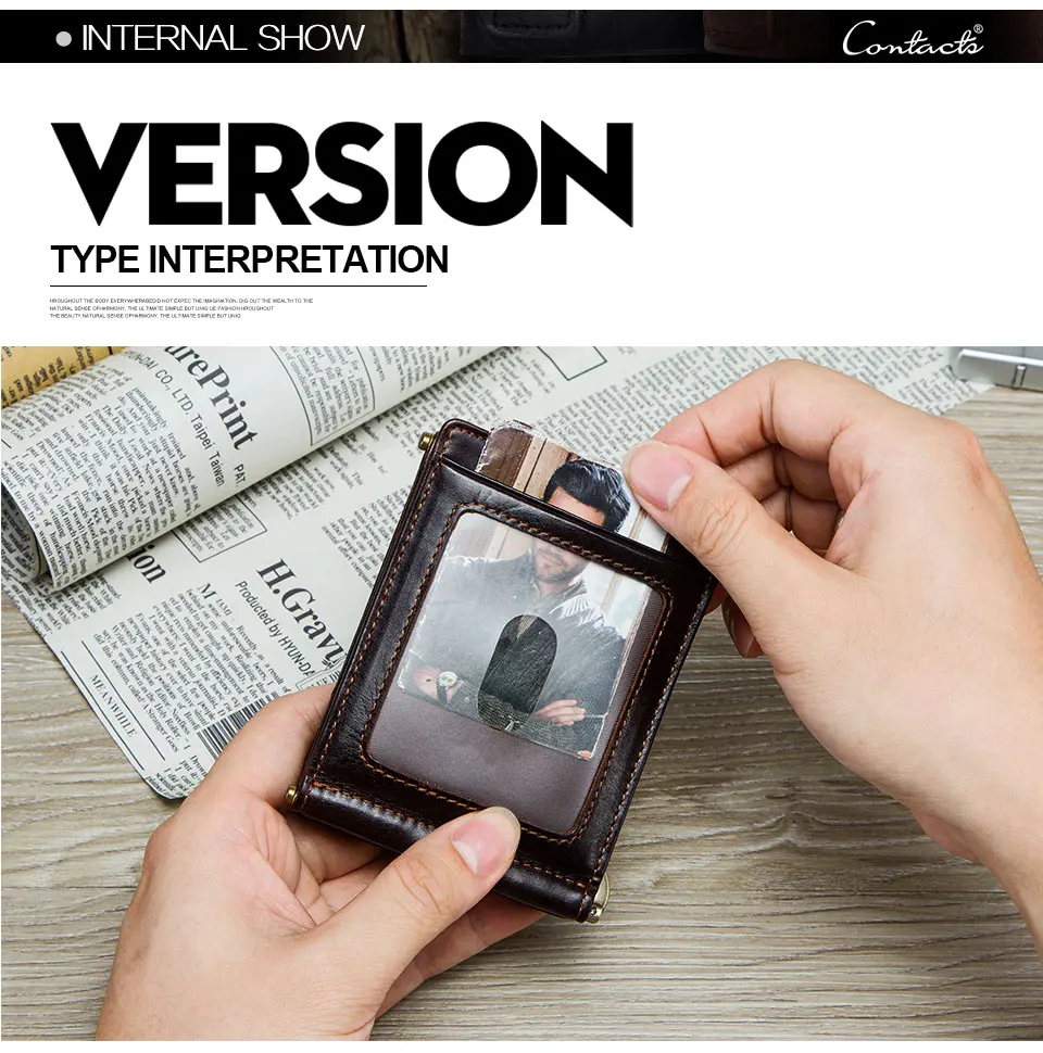 CONTACT'S Кожаный кошелек RFID с тройным отделением для карт, денег и монет с застежками молния зажим для денег для мужчин