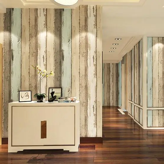 Mediterranean Vintage 3D Textured Wood Striped Wallpaper Bedroom Living room Sofa Home Decor Wall paper Rolls | Обустройство дома