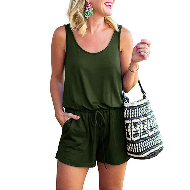 Женский Повседневный комбинезон без рукавов пляжный на шнуровке с карманом лето 2019|Комбинезоны c шортами| |