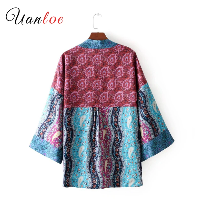 Женское винтажное кимоно с цветочным принтом свободное открытой строчкой и