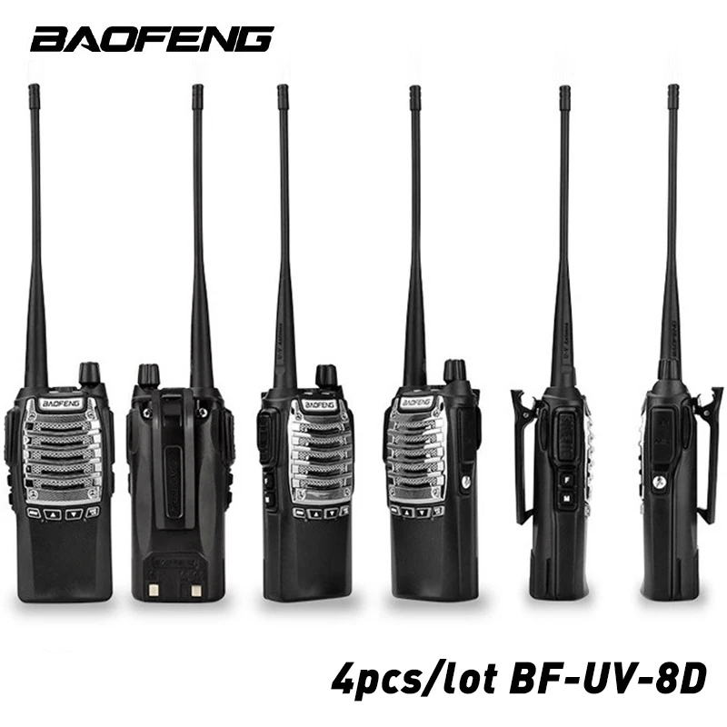 4pcs/lot BaoFeng UV-8D Walkie Talkie 5W 128 Channels KM UHF 400-480MHz Portable Radio Two-Way Single Band Interphone Hand Free