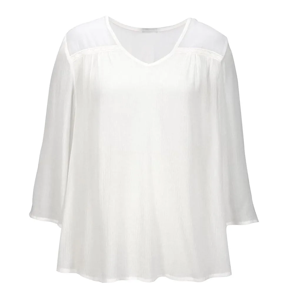 Летние Для женщин с v-образным вырезом длинным рукавом белая рубашка блуза Модные