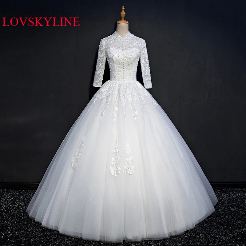 

Real photo bridal long-sleeve Real Made Soft Tulle Lace Appliques Ball Gown Wedding Dress