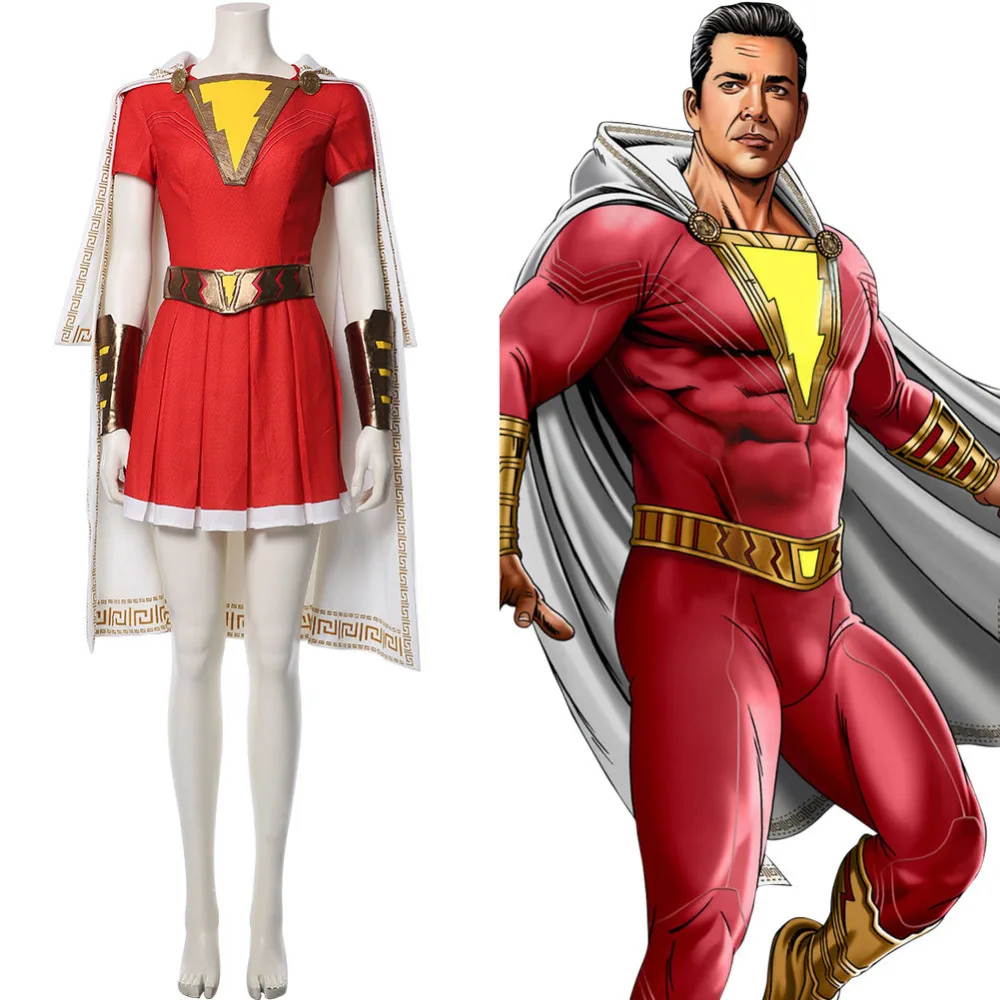 Shazam Мэри батсон Косплэй костюм светильник-мигающий светодиодный платье наряд