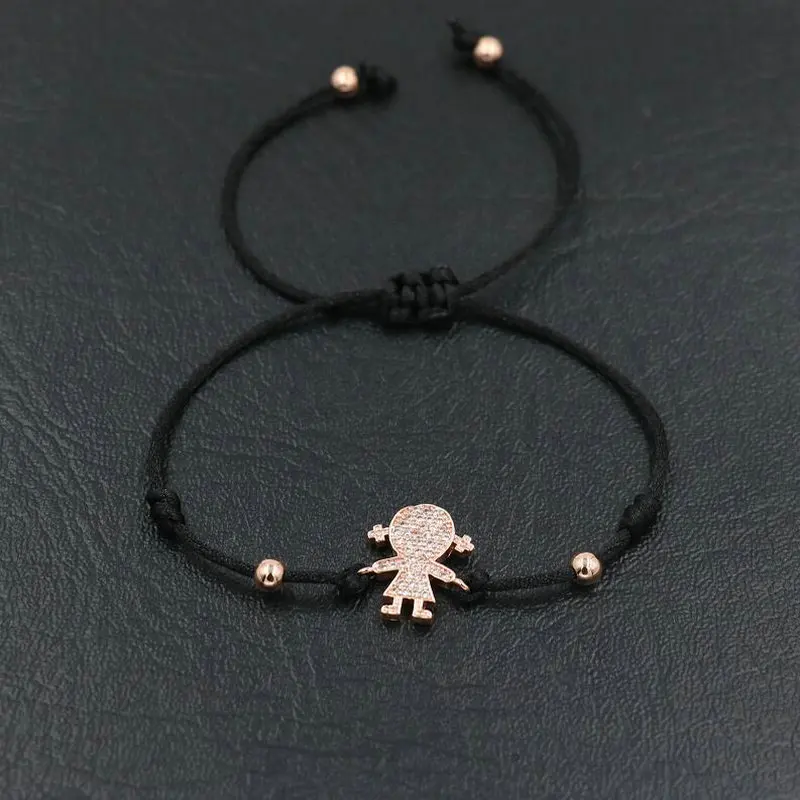girl black rose gold BPPCCR блестящие CZ браслеты с подвесками для мальчиков и девочек для мужчин и женщин Красная Линия Веревка веревочки для влюбленных детский браслет пара ювелирных изделий подарки - Окраска металла: girl black rose gold