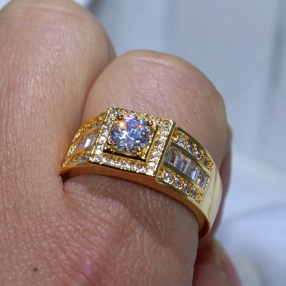 Мужское кольцо из желтого золота 10 карат с фианитом размеры 8 13|band ring|brand ringfashion rings