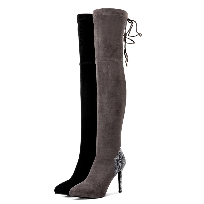 Arden Furtado fashion women's shoes 2019 pointed toe stilettos heels 10cm sexy over the knee grey boots elegant ladies booties | Обувь