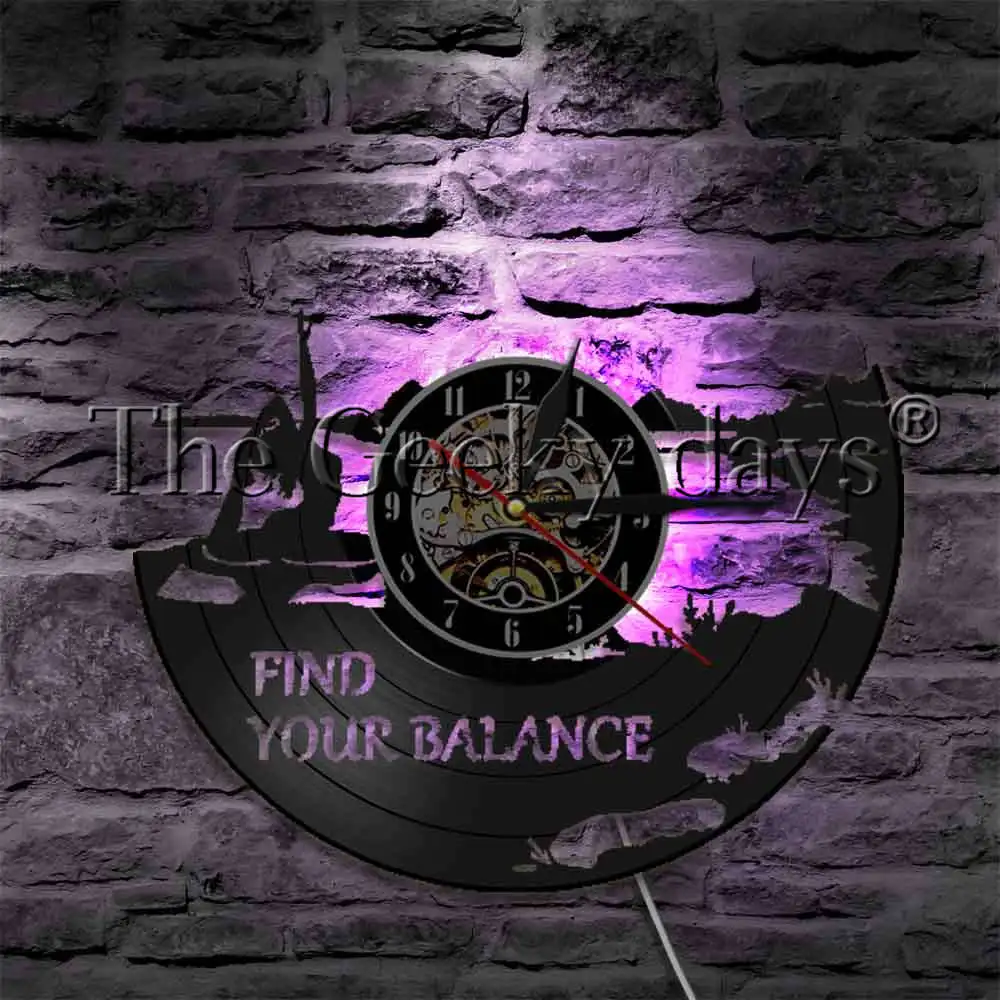 Найди свое равновесие Мандала Йога виниловые настенные часы с светодиодный