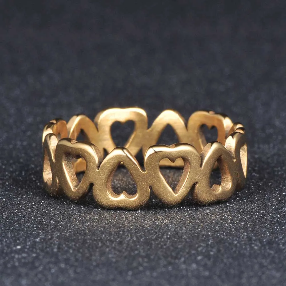 Zoomango 316L Нержавеющая сталь полые в форме сердца модные пары колец золото Цвет