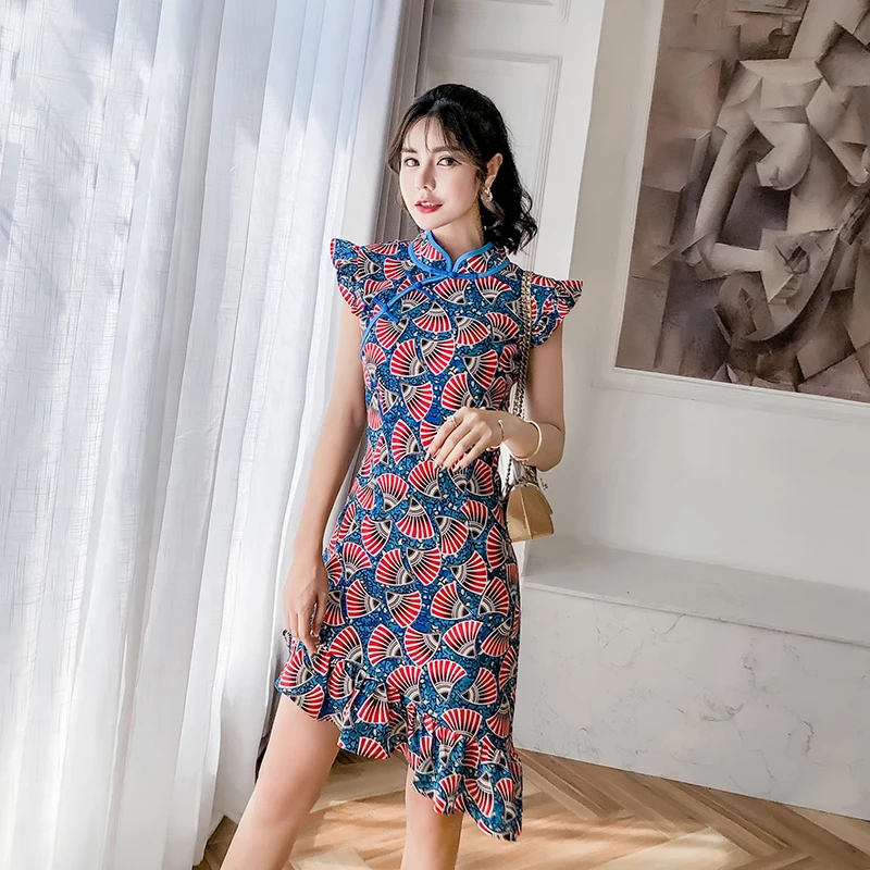 Китайское платье cheongsam Ципао современное вечернее платье с принтом Восточное шифоновое кружевное вечернее платье с вышивкой