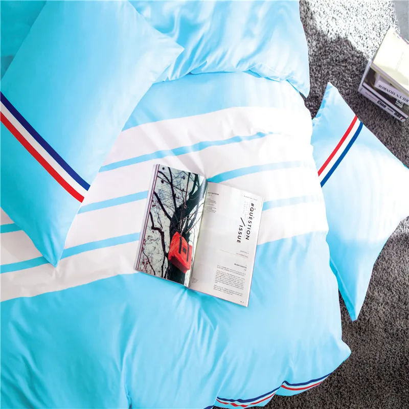 Современные Стиль синий + черный и красный в полоску постельных принадлежностей 4