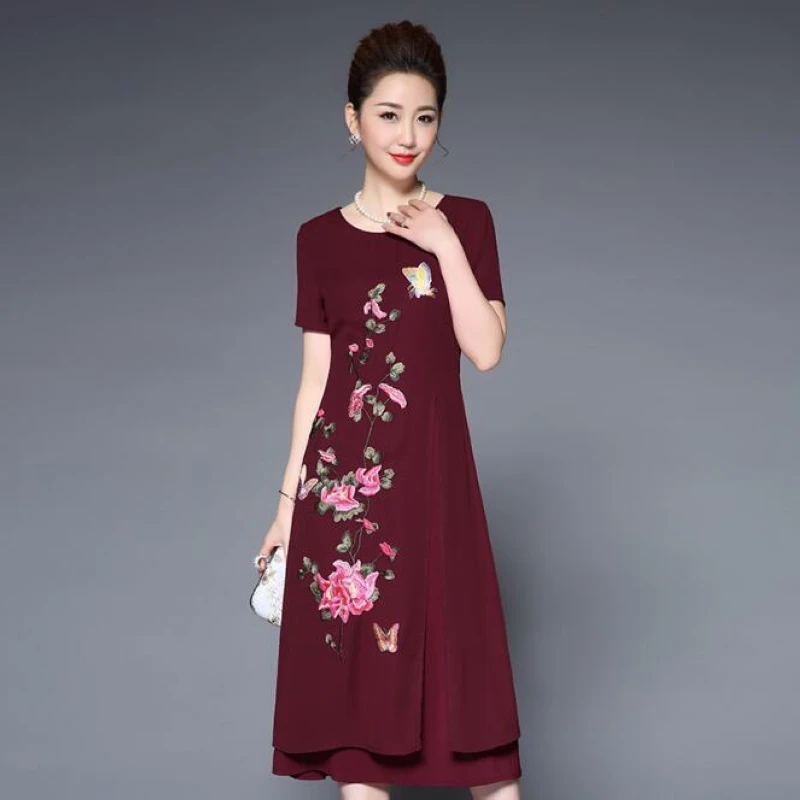 

2018 Fashion New summer dress,Plus sizes mom dress Elegant women dresses Free shipping JS8068