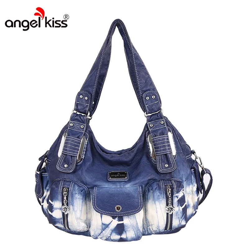 

Angelkiss Brand Unique Tie-Dyed Print Women Handbag Lady Roomy Purse in Eco-Friendly Soft Washed PU with Adjustable Long Strap
