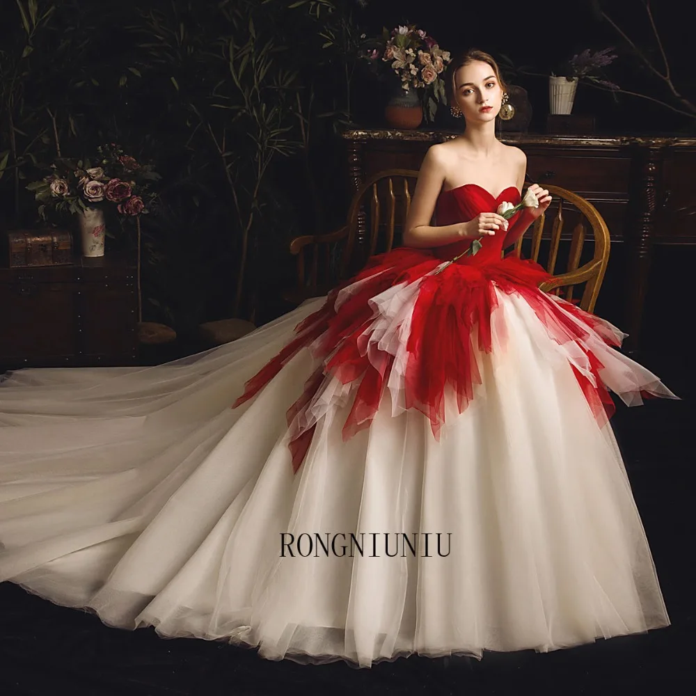 Новые свадебные платья Милая Красная я Vestido De Noiva; обувь на заказ; длинное платье с открытой спиной без рукавов, на шнуровке поезд