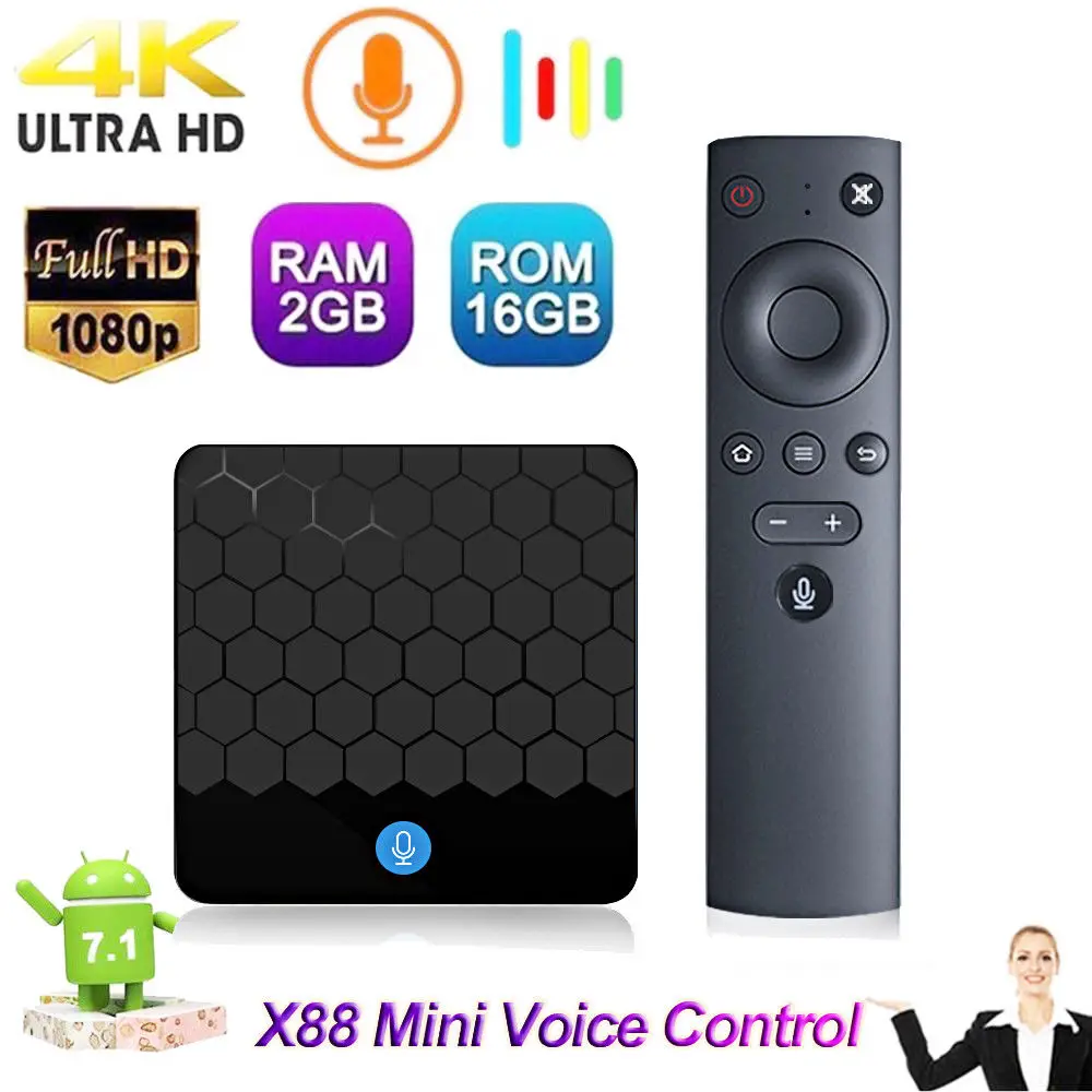 X88mini ТВ Коробки Android7.1 4 ядра 2 ГБ + 16 Bluetooth К RK3328 г 5 Двойной Wi-Fi 3D видео &quotумный дом