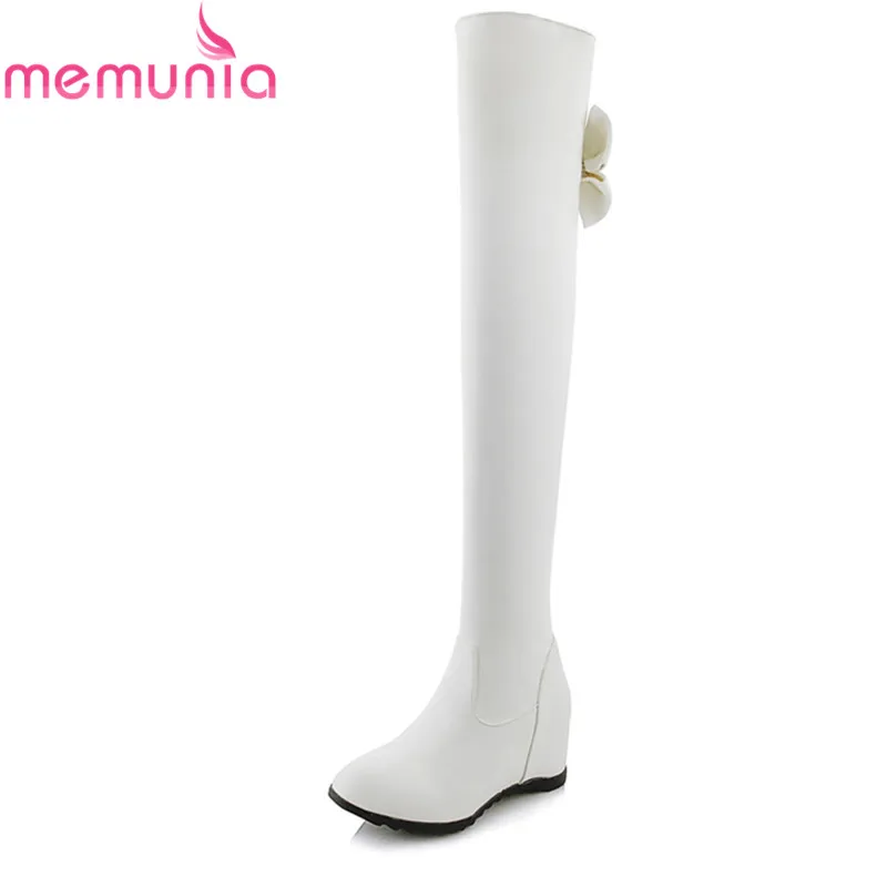 MEMUNIA/Новое поступление Сапоги выше колена Цвет белый черный из искусственной