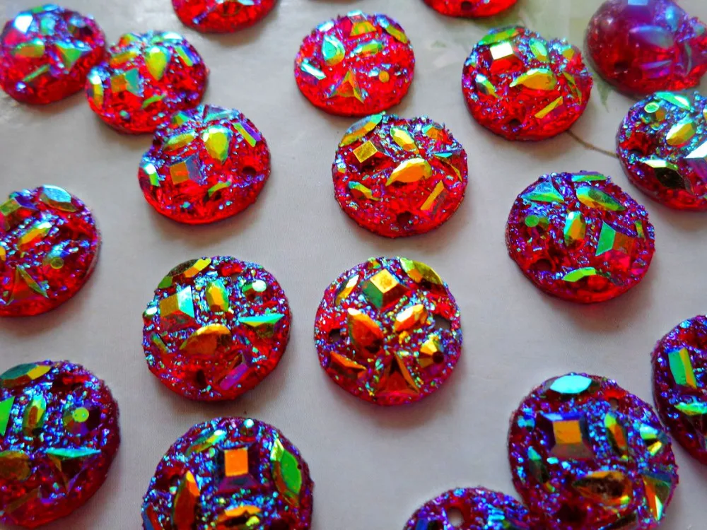 100 шт Круглые 14 мм плоские с задней стороны красные пришитые на кристалл смолы