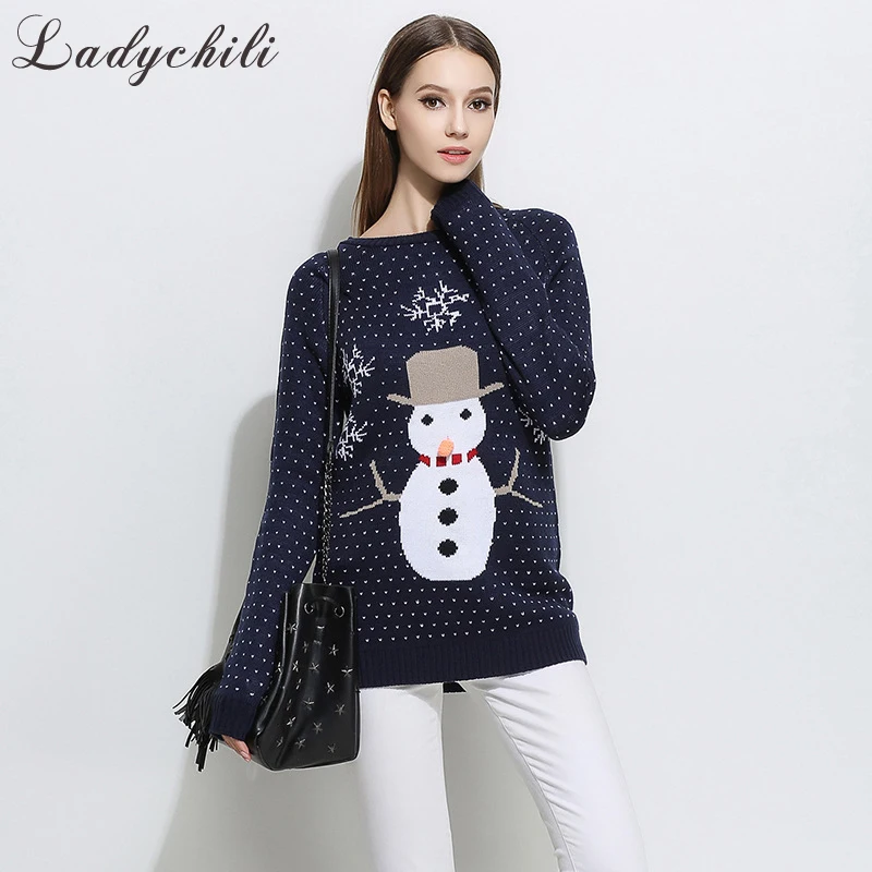 Ladychili Женская одежда толстый Утепленная зима Повседневный пуловер вязаный