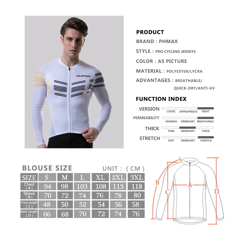 

PHMAX 2019 100% Polyester Cycling Jersey Long Sleeve Mountain Bike Cycling Clothing Breathable MTB Bicycle Cycling Wear