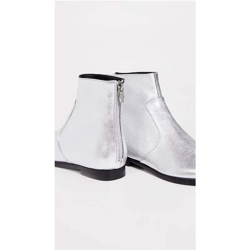 Серебристые женские короткие ботинки женская обувь на плоской подошве